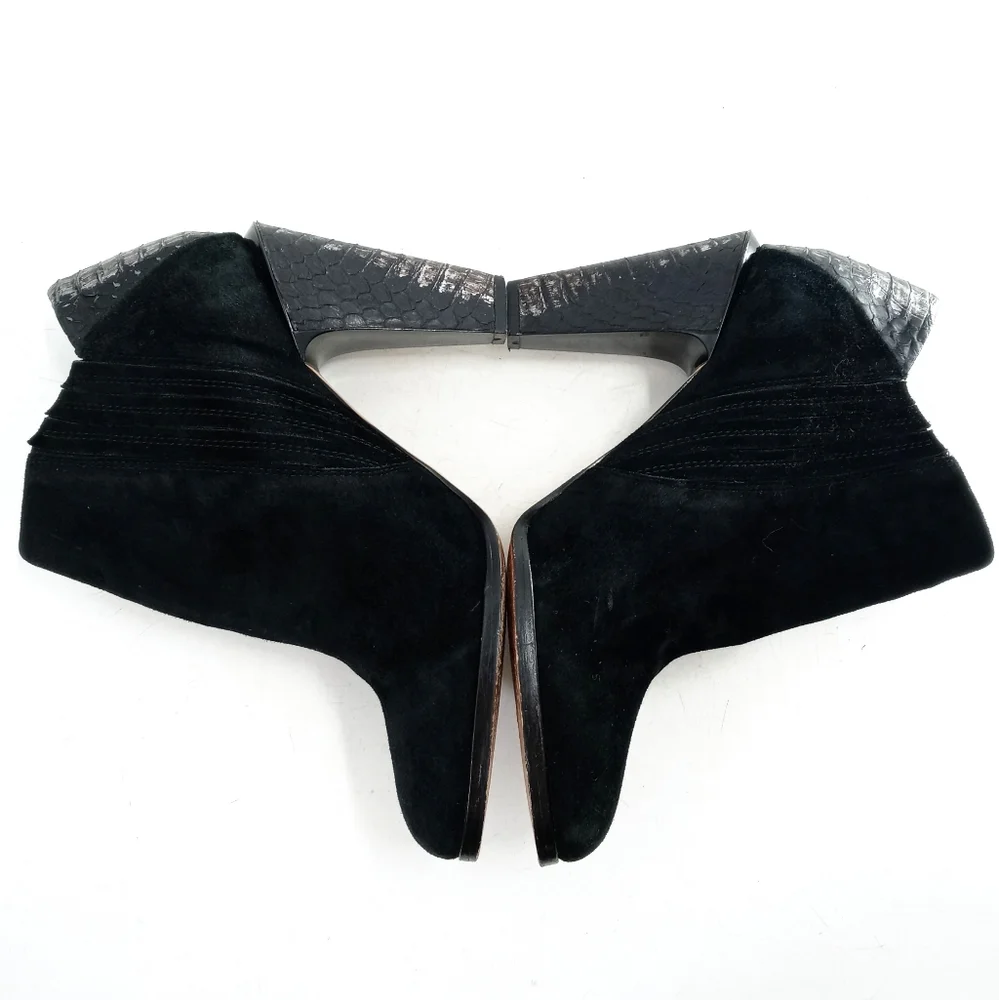 L.A.M.B. Gwen Stefani Black Suede Snake‎ Heel Ankle Boots